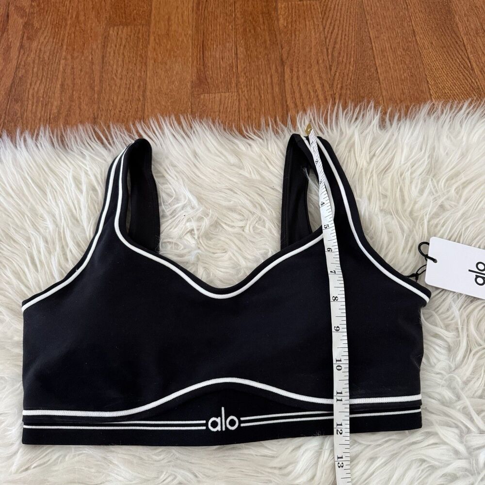 Alo Yoga Airbrush Heart Throb Bra Women’s Medium Black White Padded Sports NWT - Picture 7 of 11